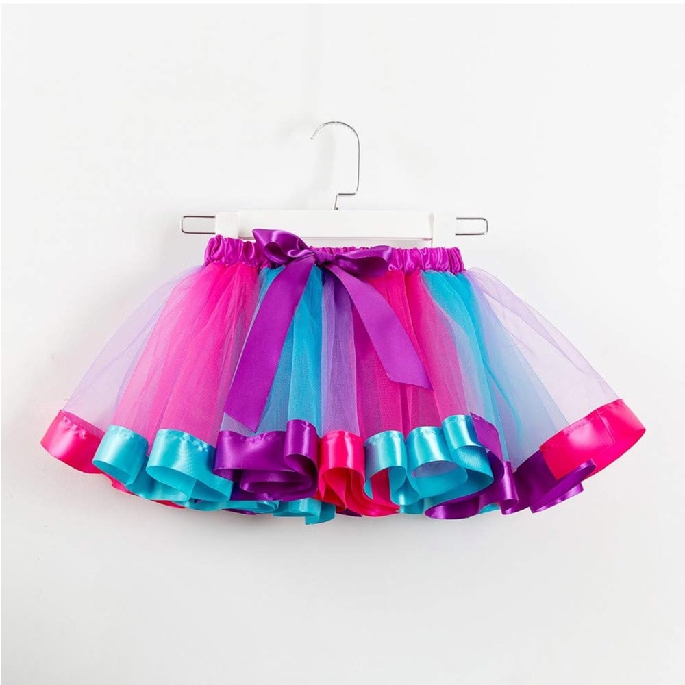 NWT Simplicity Colorful Tulle Skirt with Ribbon Trim
